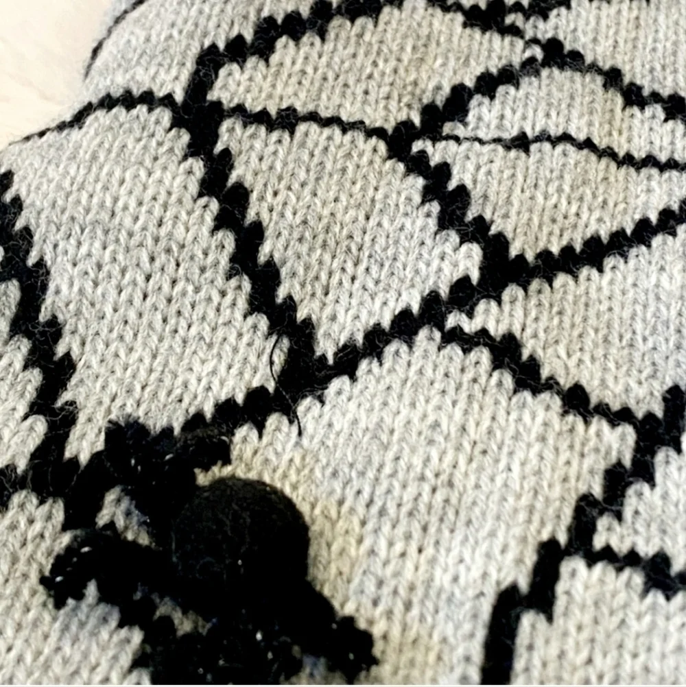 Hyde and Eek! Pet Spiderweb Grey Knit Sweater Halloween Fall October 3D Spiders